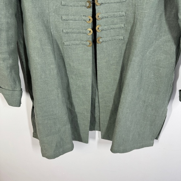 Soft Surroundings Green Ramie Long Tunic Coat Boho Chic Military Jacket Size M - Picture 5 of 16